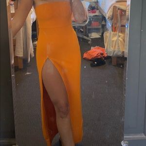 Strapless orange slit dress